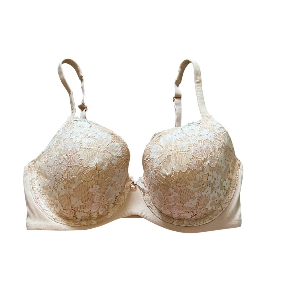 Victoria's Secret Body By Victoria Lined Demi Bra‎ Peach Floral Lace 32DD